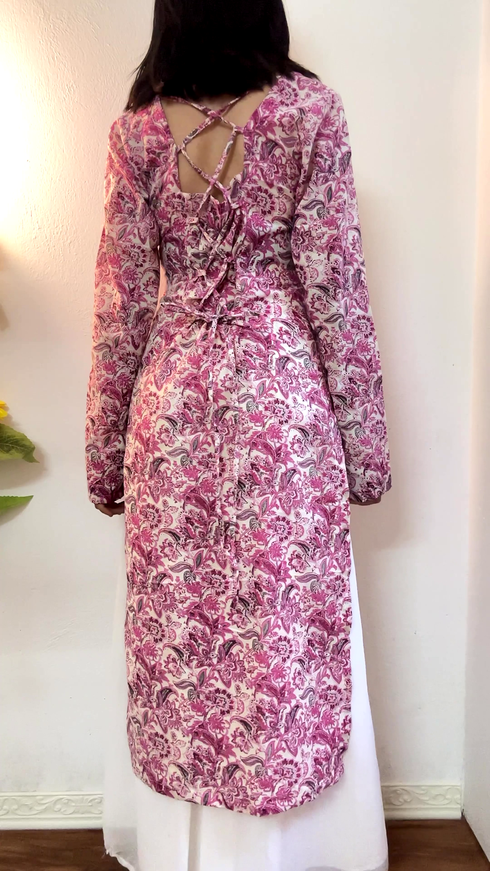 Long Sleeve Dress with Lace-Up Back