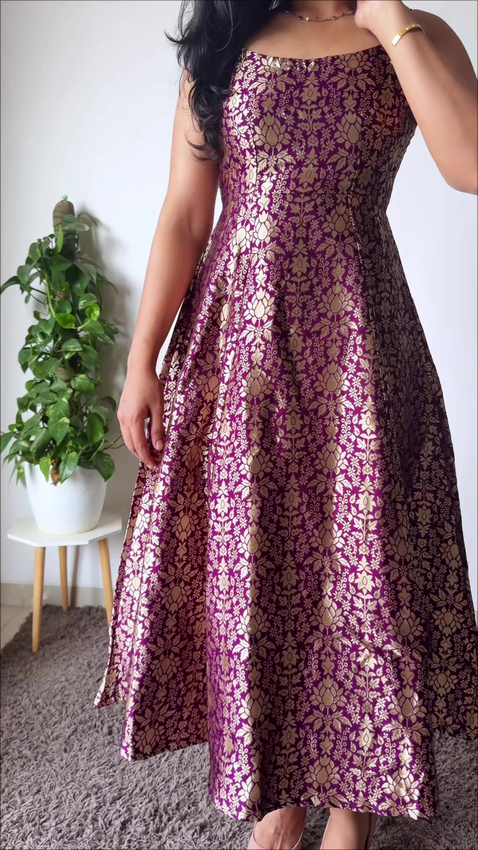 Royal Purple Jacquard Flared Dress